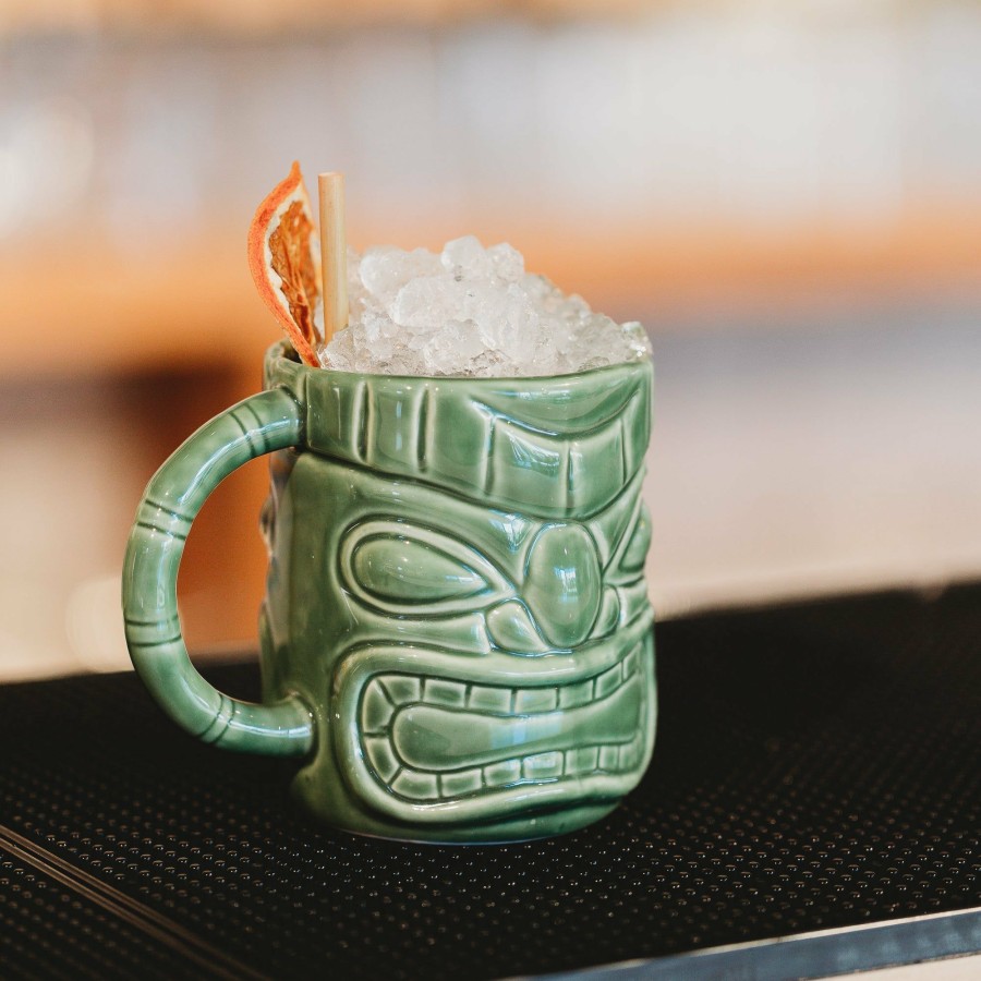 Cocktail * | Ceramic Green Warrior Tiki Mug 450Ml Hot Selling