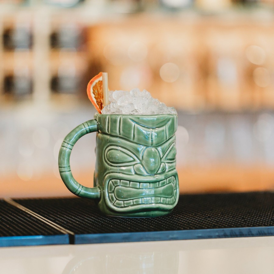 Cocktail * | Ceramic Green Warrior Tiki Mug 450Ml Hot Selling